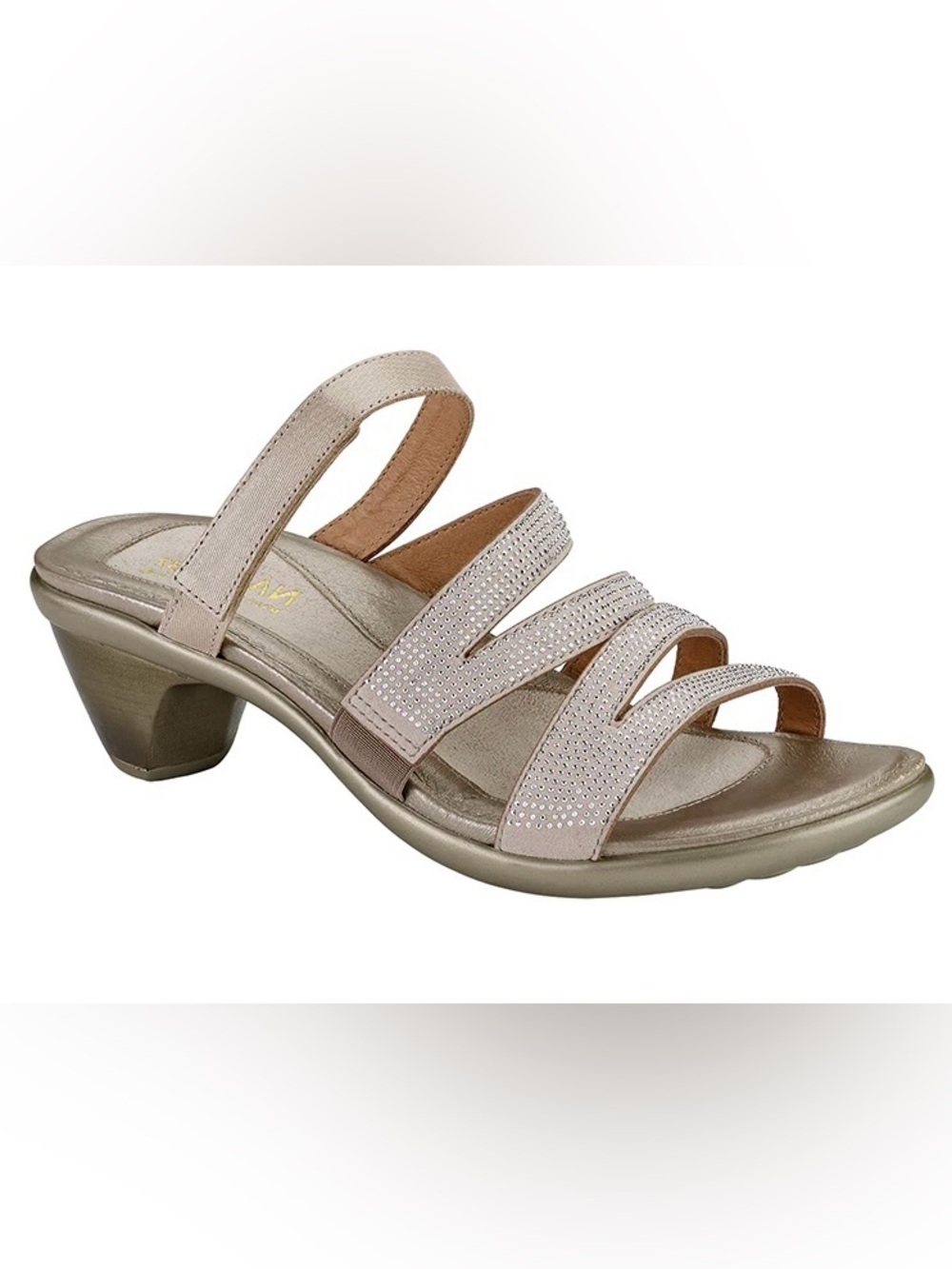 Naot Women's Formal Heeled Sandal, Beige/Silver Rivets/Gold Leather Size 41 EU